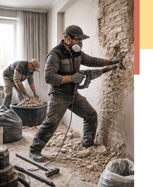 Демонтаж декоративного камня в Воркуте от 1491 руб/м² — быстро и недорого | ОТДЕЛОЧНИК-Врк