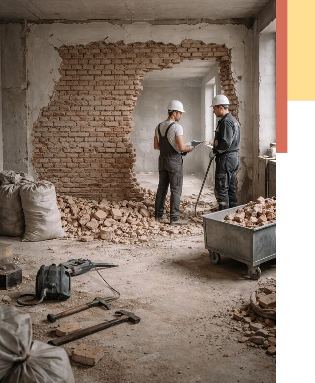 Демонтаж кирпичных стен в Воркуте от 4318 руб. — быстро, недорого, под ключ | ОТДЕЛОЧНИК-Врк