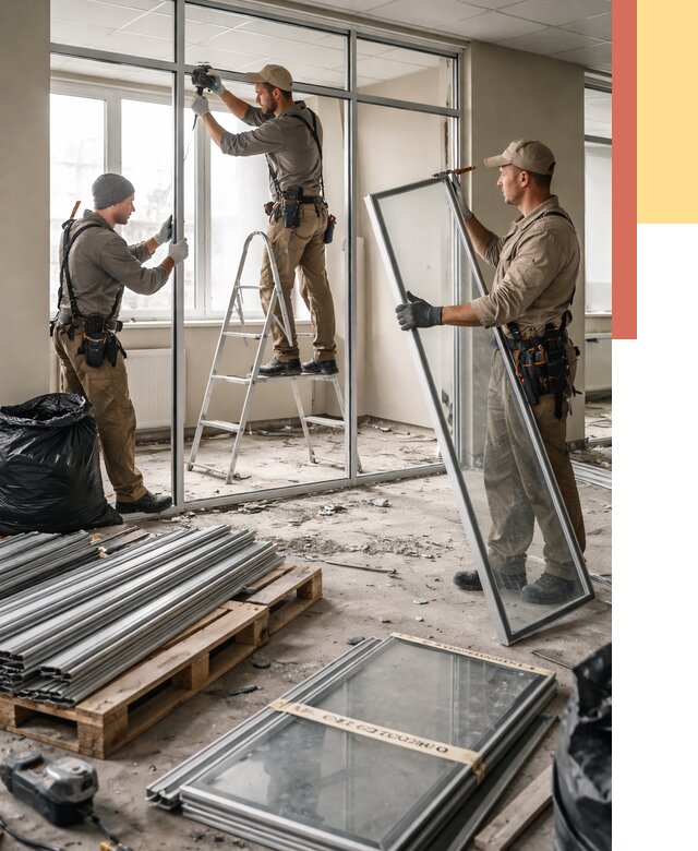 Демонтаж алюминиевых перегородок в Воркуте от 4318 руб. — быстро и недорого | ОТДЕЛОЧНИК-Врк