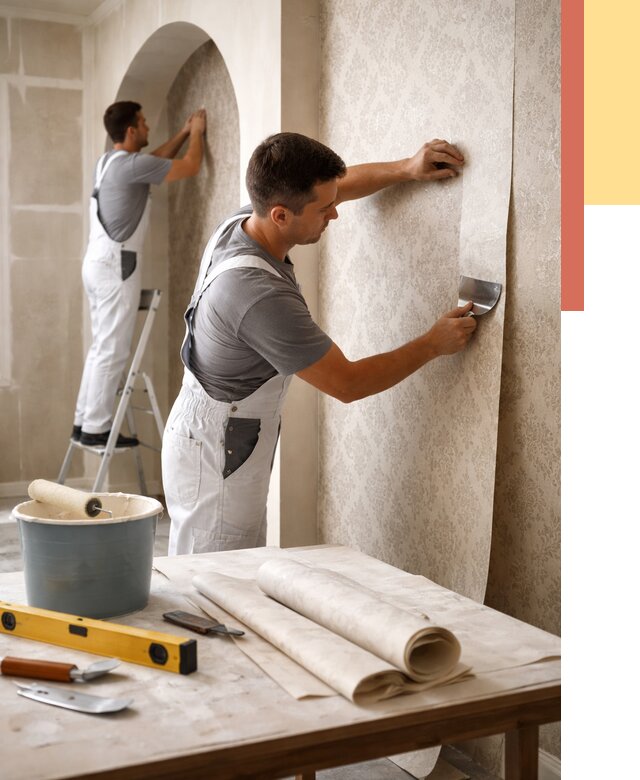 Поклейка обоев на сложные стены в Воркуте от 2879 руб. под ключ | ОТДЕЛОЧНИК-Врк