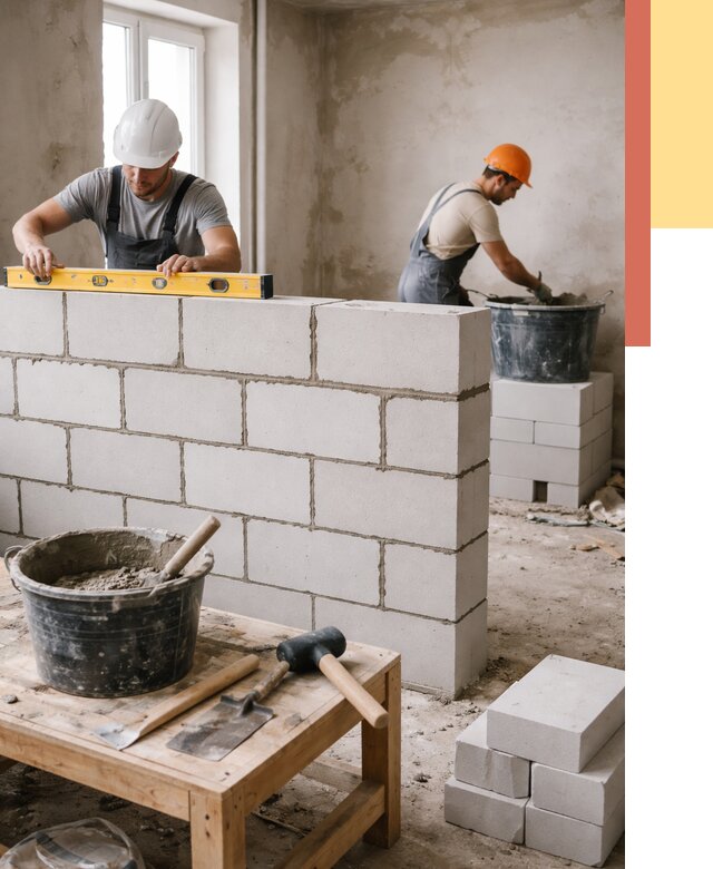 Кладка перегородок из газобетона в Воркуте от 3290 руб. под ключ | ОТДЕЛОЧНИК-Врк