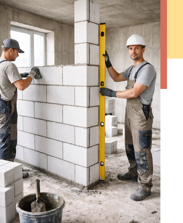 Кладка перегородок из пеноблока в Воркуте от 1851 руб. под ключ | ОТДЕЛОЧНИК-Врк