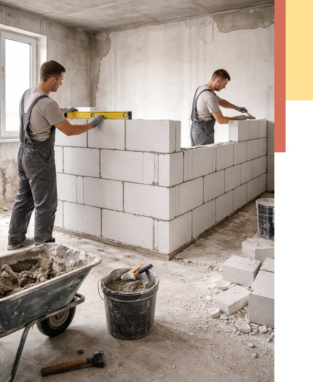 Кладка перегородок из ПГП в Воркуте от 2570 руб./м2 — монтаж и возведение под ключ | ОТДЕЛОЧНИК-Врк