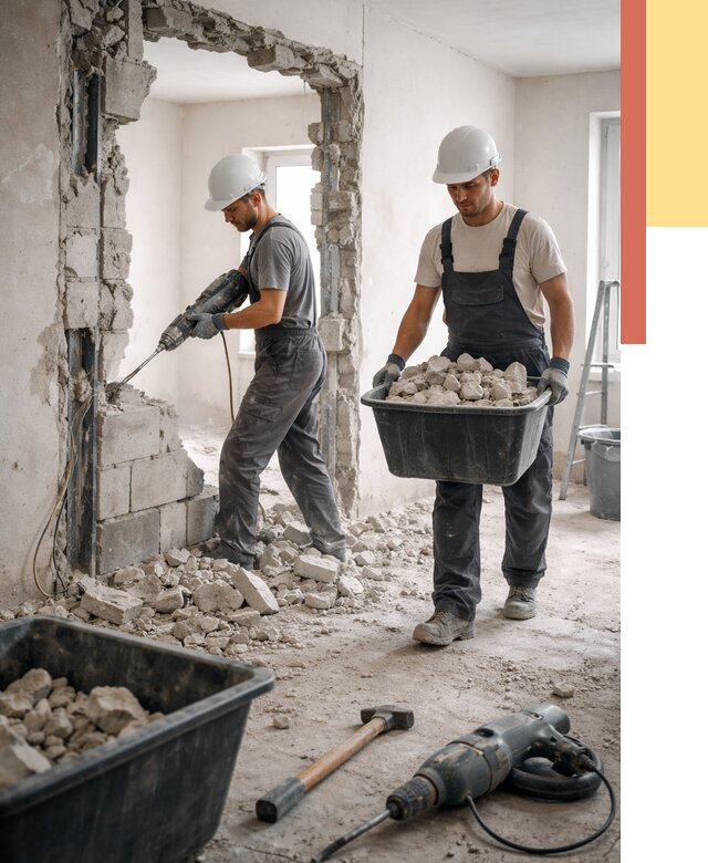 Демонтаж блоковых перегородок в Воркуте от 3855 руб. — быстро и недорого | ОТДЕЛОЧНИК-Врк