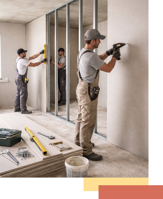 Однослойная перегородка из гипсокартона в Воркуте под ключ, монтаж и отделка