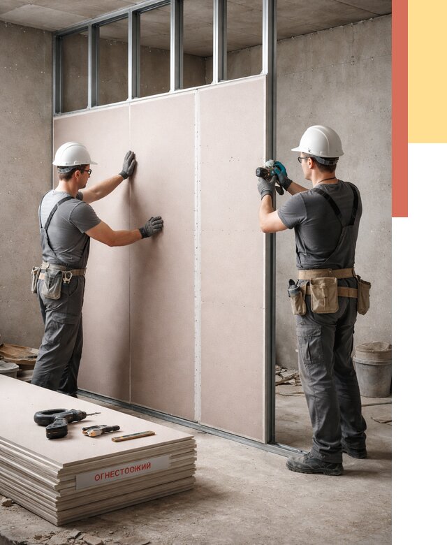 Перегородка из огнестойкого гипсокартона в Воркуте от 1902 руб. под ключ | ОТДЕЛОЧНИК-Врк