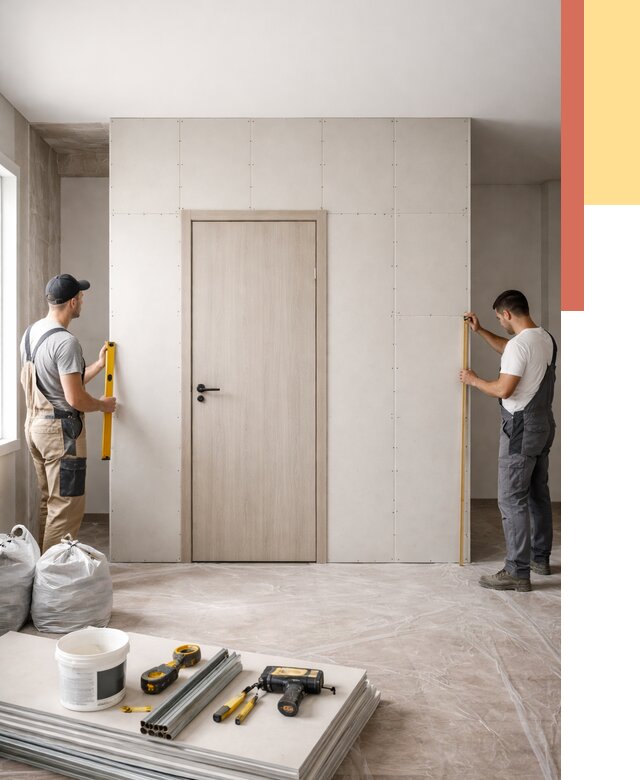 Перегородка из гипсокартона с дверью в Воркуте от 4626 руб. под ключ | ОТДЕЛОЧНИК-Врк