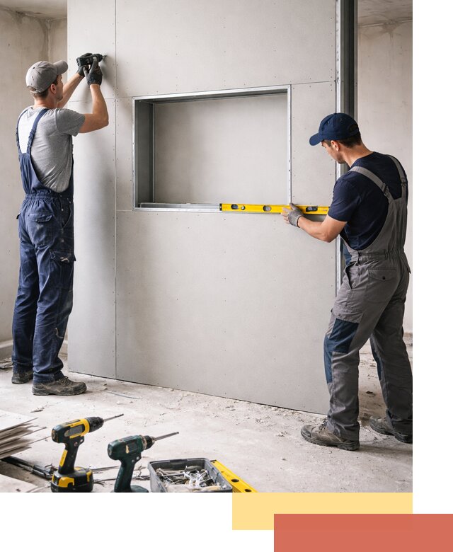 Перегородка из гипсокартона с нишей под декор в Воркуте