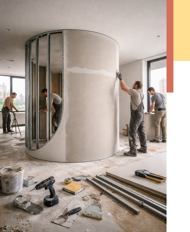 Радиусная перегородка из гипсокартона в Воркуте от 2981 руб. под ключ | ОТДЕЛОЧНИК-Врк