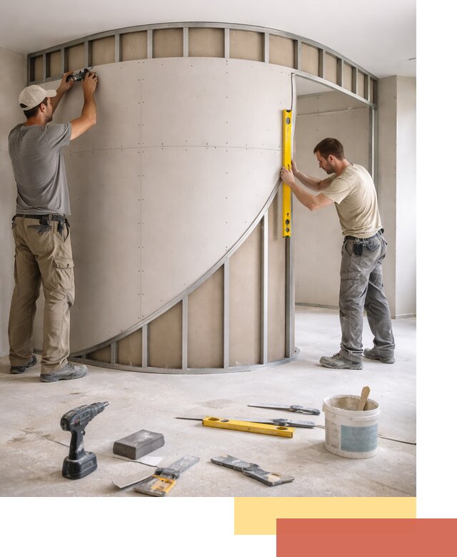 Радиусная перегородка из гипсокартона в Воркуте под ключ