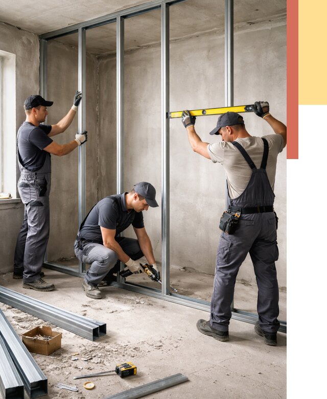 Монтаж каркаса перегородки из профиля в Воркуте от 771 руб. | ОТДЕЛОЧНИК-Врк