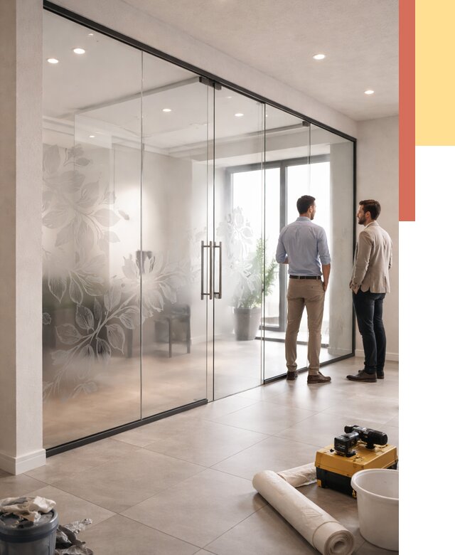 Стеклянные перегородки с рисунком в Воркуте от 12851 руб. монтаж и нанесение | ОТДЕЛОЧНИК-Врк