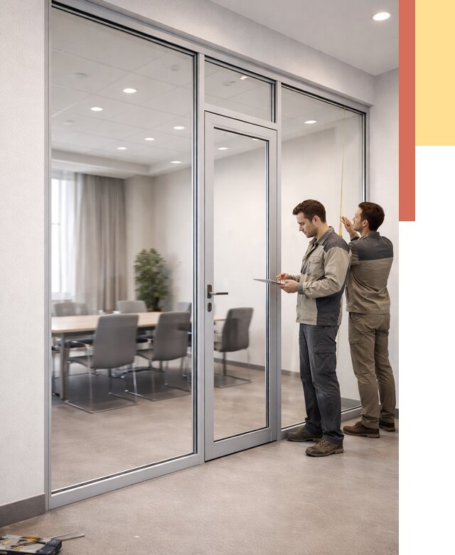 Установка и монтаж алюминиевых перегородок со стеклом в Воркуте от 8430 руб. | ОТДЕЛОЧНИК-Врк