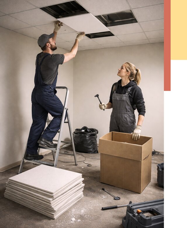 Демонтаж потолочной плитки в Воркуте от 4626 руб. быстро и недорого | ОТДЕЛОЧНИК-Врк