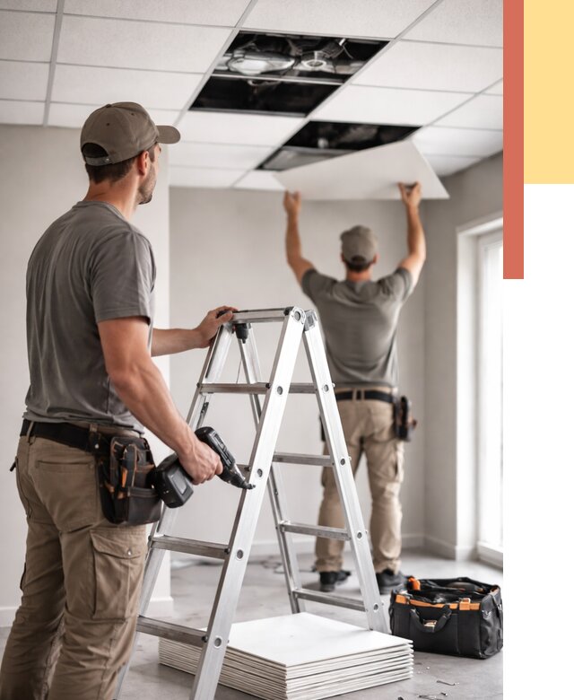 Обслуживание подвесного потолка в Воркуте от 3598 руб. — быстро и недорого | ОТДЕЛОЧНИК-Врк