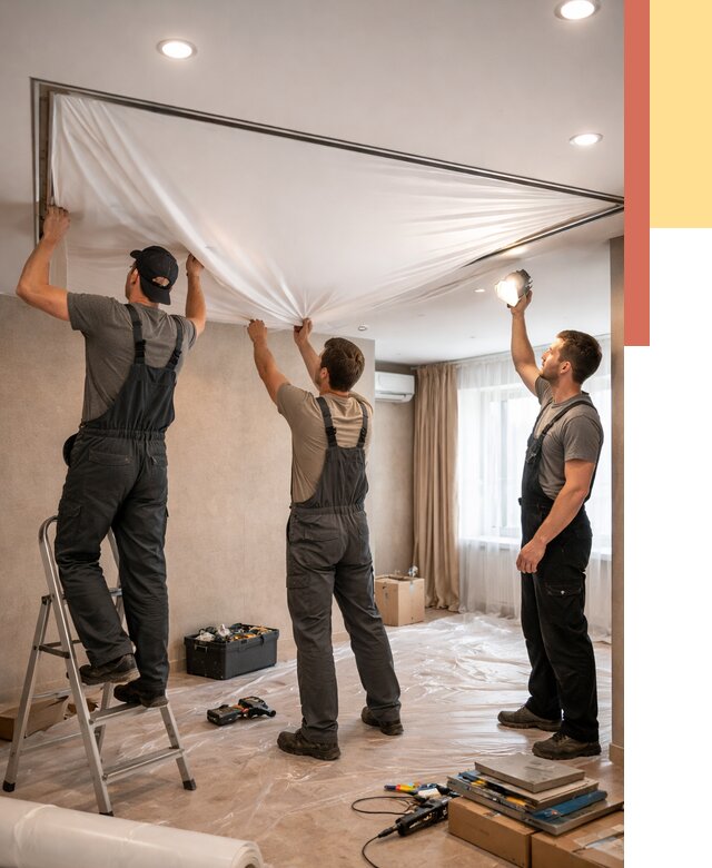 Монтаж ПВХ натяжного потолка в Воркуте от 3598 руб. под ключ | ОТДЕЛОЧНИК-Врк