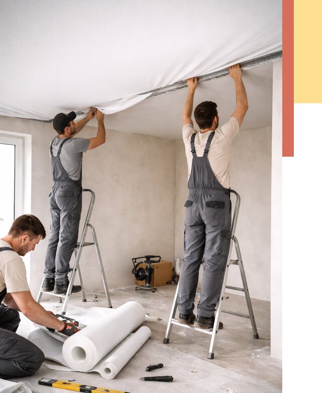 Монтаж тканевого натяжного потолка в Воркуте от 3598 руб. под ключ | ОТДЕЛОЧНИК-Врк