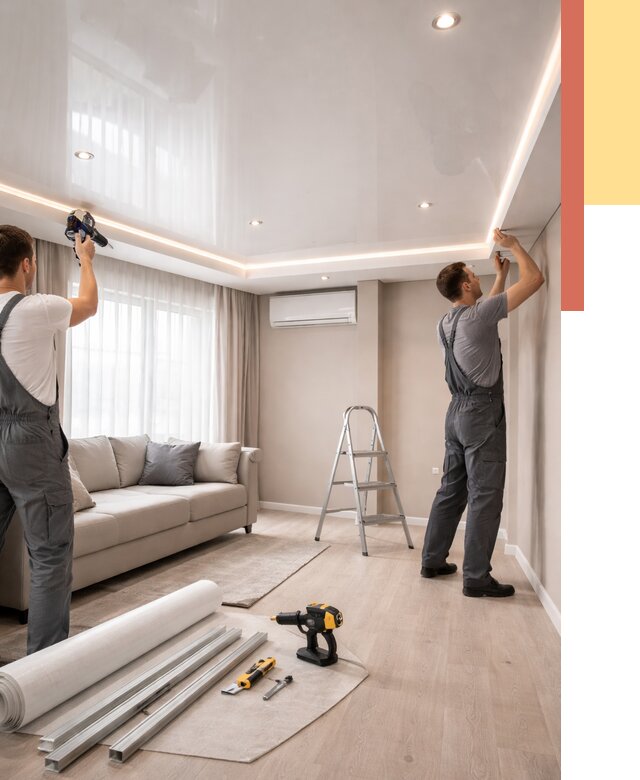 Монтаж глянцевого натяжного потолка в Воркуте от 771 руб. под ключ | ОТДЕЛОЧНИК-Врк