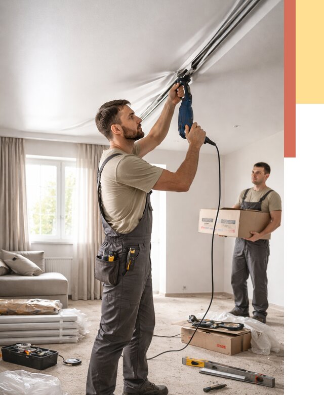 Монтаж сатинового натяжного потолка в Воркуте от 3598 руб. | Быстро, недорого — ОТДЕЛОЧНИК-Врк