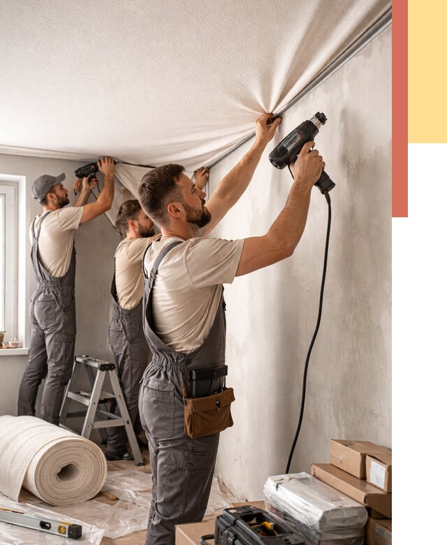 Монтаж фактурного натяжного потолка в Воркуте от 771 руб. — ОТДЕЛОЧНИК-Врк