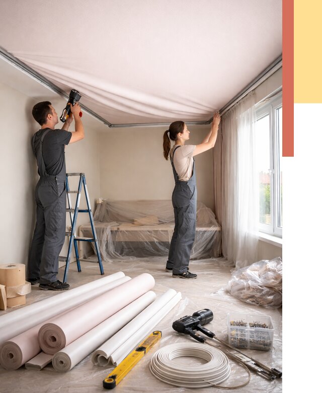 Монтаж цветного натяжного потолка в Воркуте от 4318 руб/м² — быстро и недорого | ОТДЕЛОЧНИК-Врк