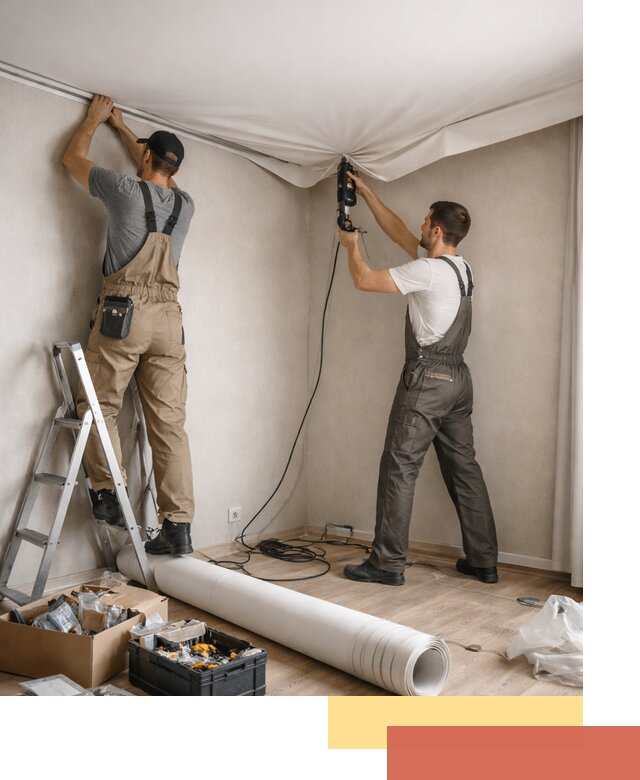 Монтаж цветного натяжного потолка в Воркуте за один день