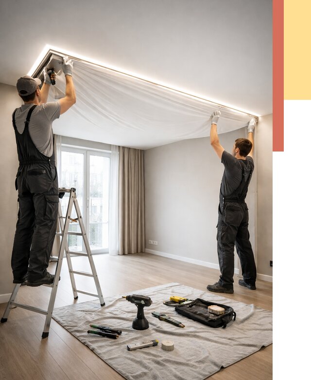 Монтаж парящего натяжного потолка в Воркуте от 4626 руб. быстро и недорого | ОТДЕЛОЧНИК-Врк