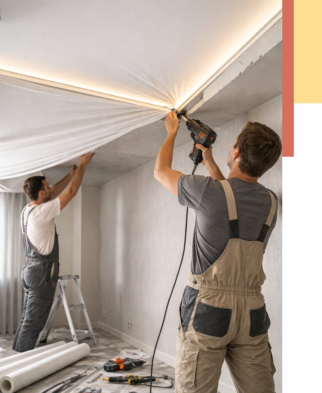 Монтаж натяжного потолка с подсветкой в Воркуте от 977 руб. | ОТДЕЛОЧНИК-Врк