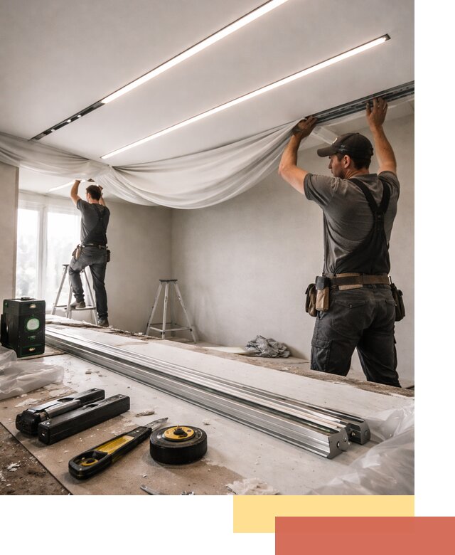 Монтаж натяжных потолков со световыми линиями в Воркуте