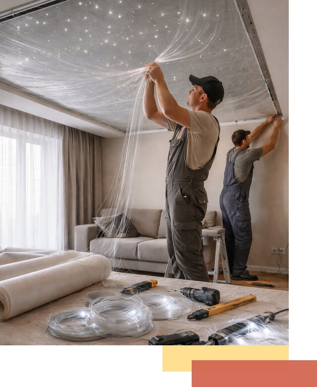 Монтаж натяжного потолка «Звездное небо» в Воркуте