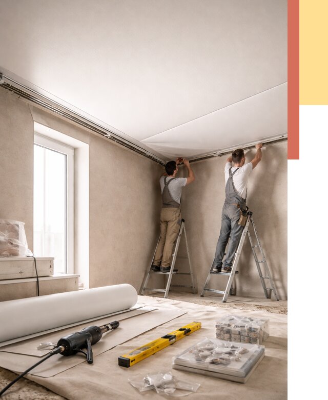 Монтаж натяжного потолка в спальне в Воркуте от 3907 руб. под ключ | ОТДЕЛОЧНИК-Врк