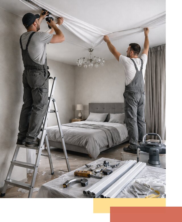 Монтаж натяжного потолка в спальне в Воркуте