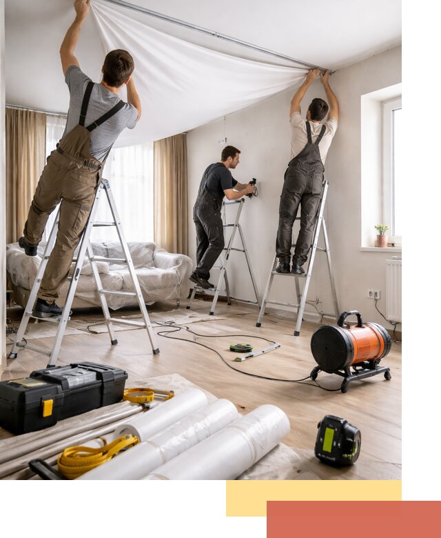 Монтаж натяжного потолка в гостиной в Воркуте