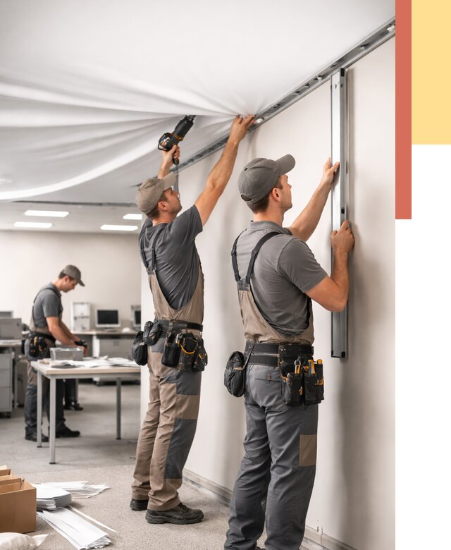 Монтаж натяжного потолка в офисе в Воркуте от 463 руб/м² — быстро и недорого | ОТДЕЛОЧНИК-Врк