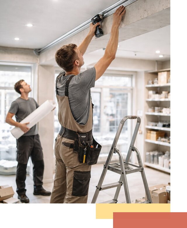 Монтаж натяжных потолков в магазине в Воркуте