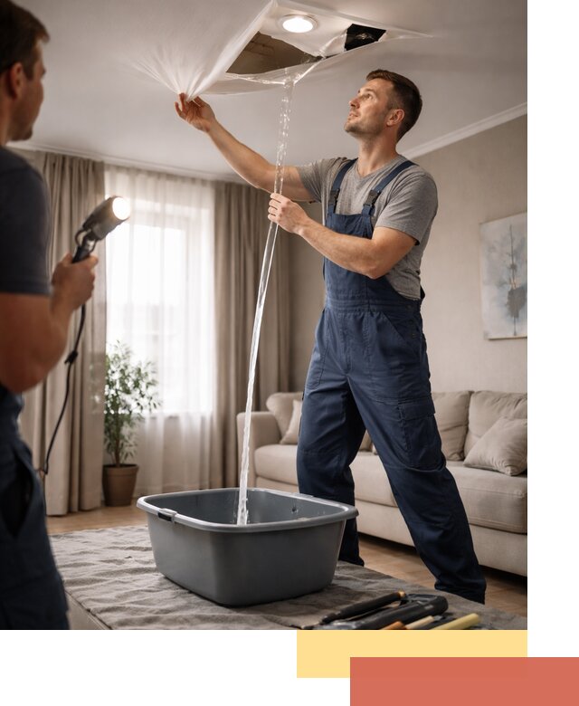 Слив воды с натяжного потолка в Воркуте быстро и аккуратно