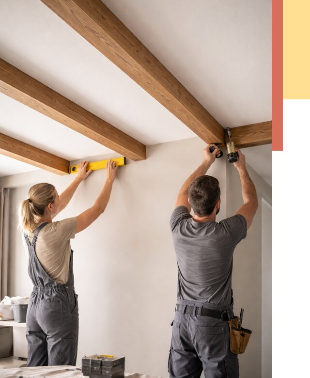 Монтаж декоративных балок на потолок в Воркуте от 4318 руб. — ОТДЕЛОЧНИК-Врк